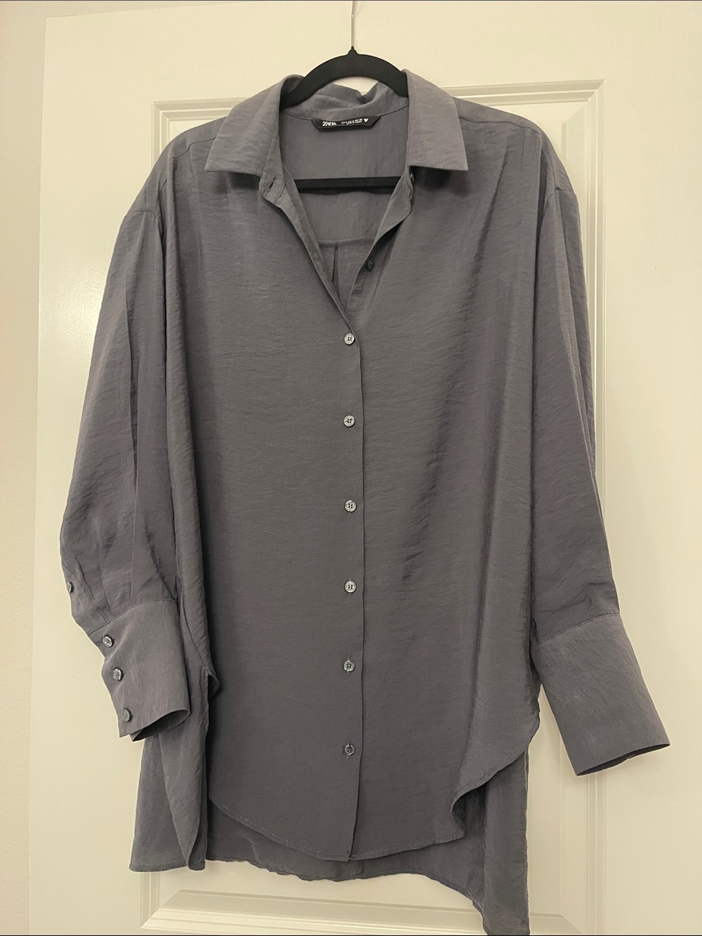 Zara Slate Gray Oversized Button-Down Shirt